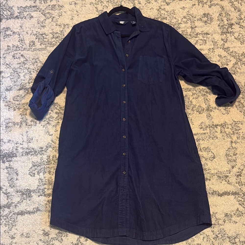 Lands' End Blue Casual corduroy button down shirt dress